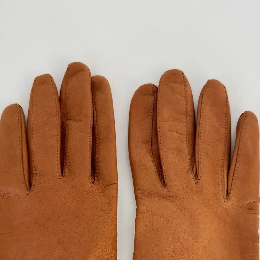 Astor One Soft Leather Gloves Cognac Brown Size 6.5